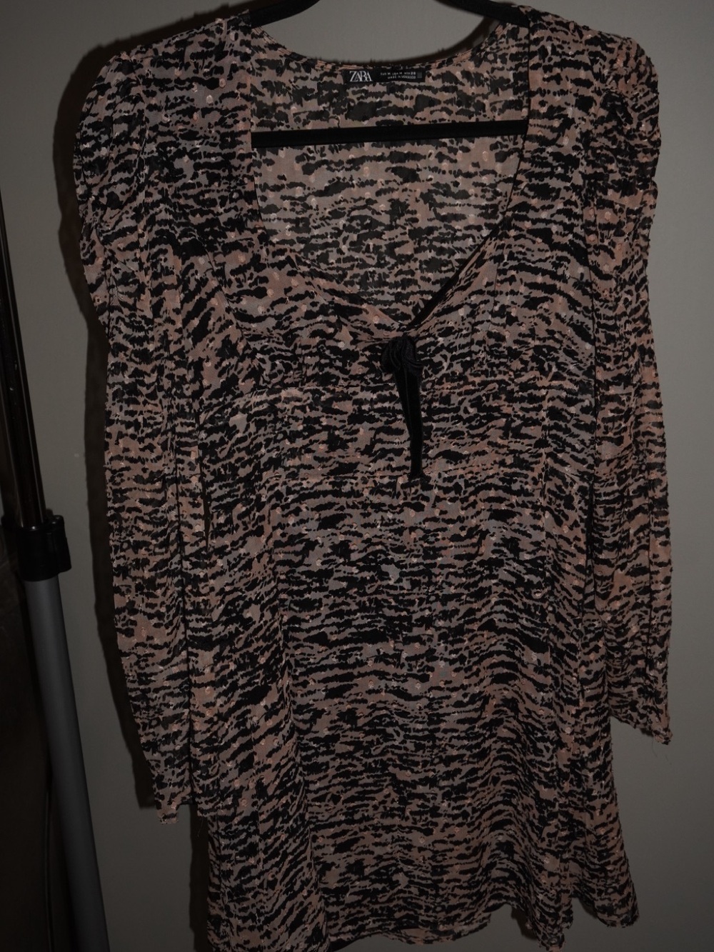 ZARA Black and Blush Abstract Tie-Front dress